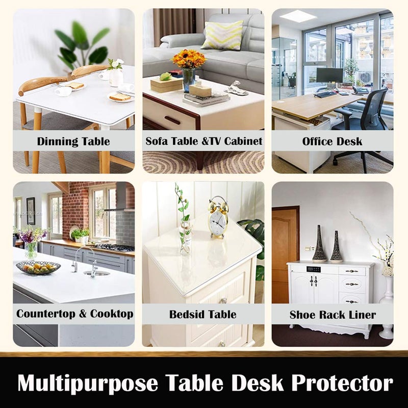 Leoewo Rectangular PVC Office Desk Mat - Clear Plastic Top Pad for Side Table  Writing Desk  Meeting Table - Crystal Waterproof Furniture Screen Protection - 12x48 Inch Heavy Duty 1.5mm Thick - Image 5